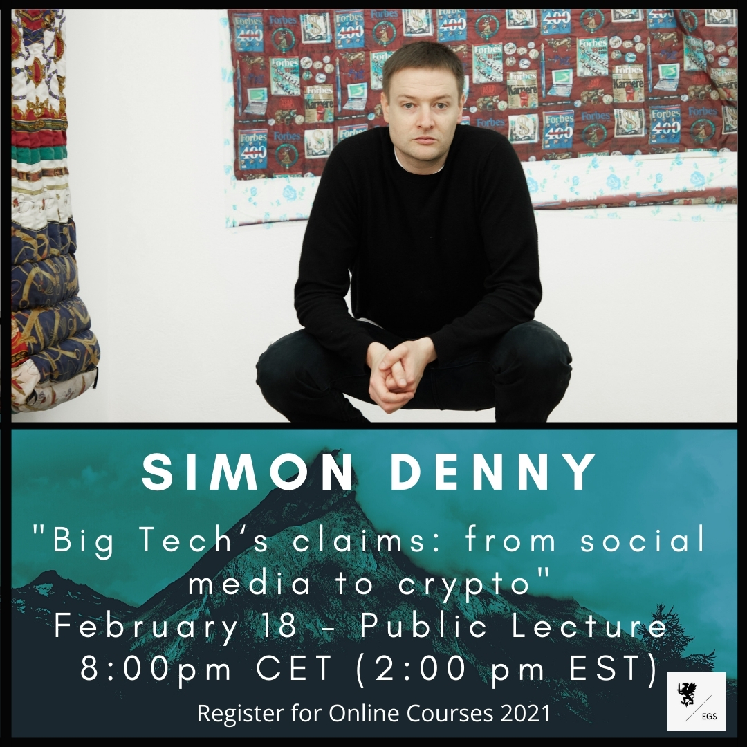 Upcoming Public Lecture: Simon Denny “Big Tech‘s claims: from social media to crypto”